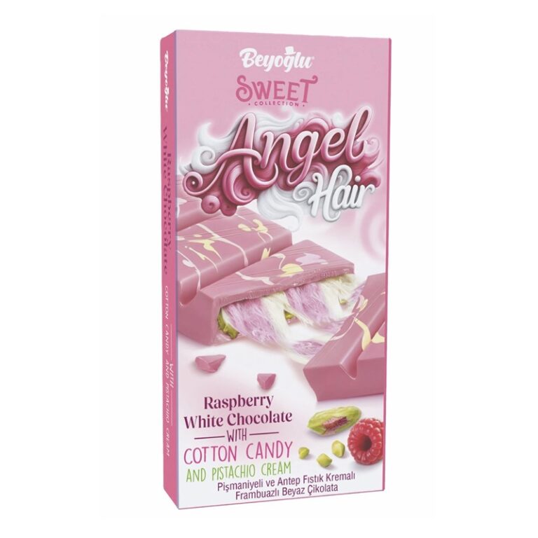 BEYOGLU ANGEL HAIR RASPBERRY WHITE CHOCLATE WITH COTTON CANDY & PISTACHIO 170g 36 pcs