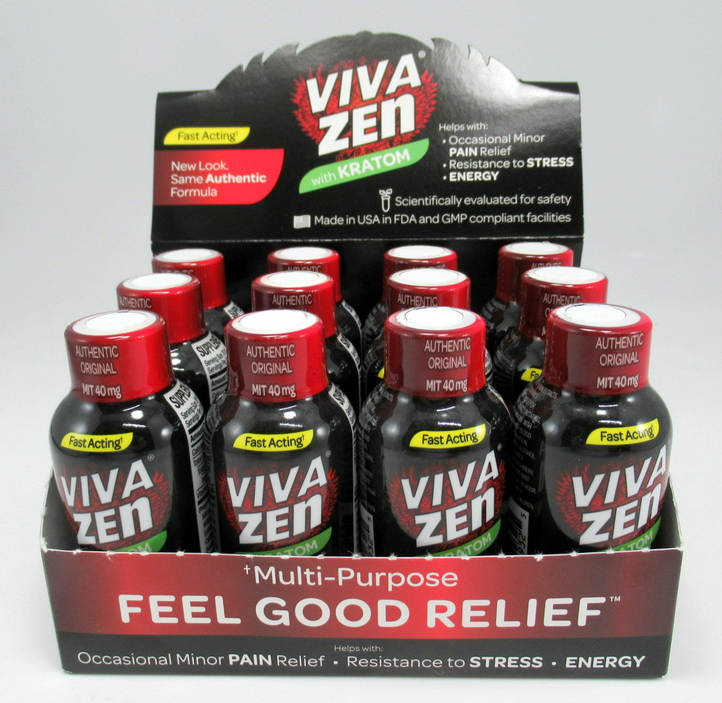 Viva Zen With Multi-Purpose Feel Good Relief Kratom Shots (12 ct)