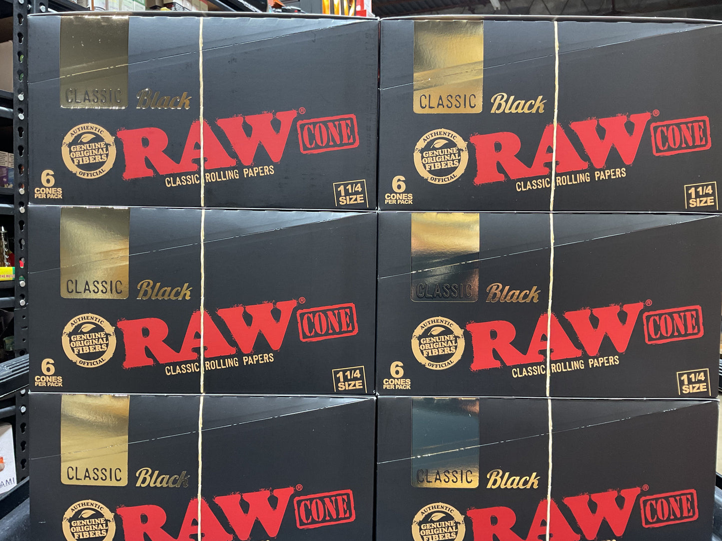 Raw Classic Black Rolling Papers 11/4 Size (6 Cones Per Pack)